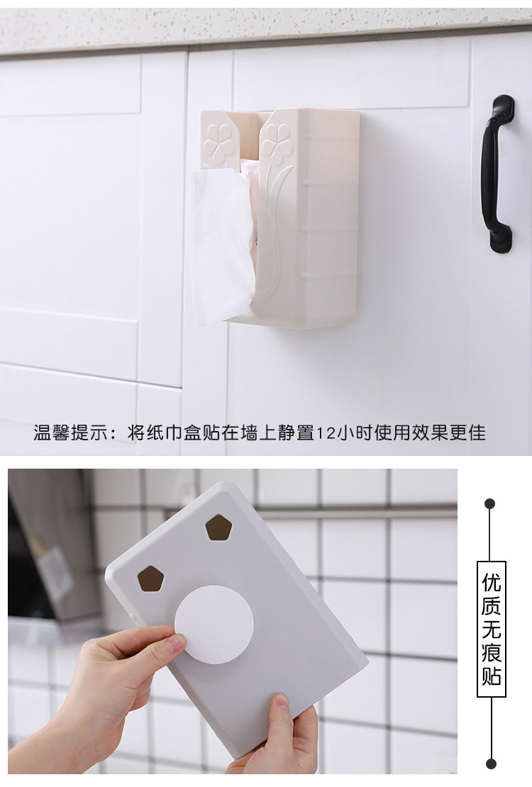 2020 Tissue Box Self Adhesive Tissue Box Napkin Holder Wall Mounted Garbage Bag Dispenser Rack Storage