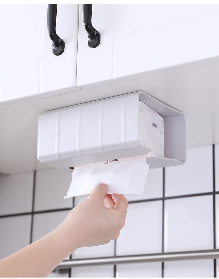 2020 Tissue Box Self Adhesive Tissue Box Napkin Holder Wall Mounted Garbage Bag Dispenser Rack Storage