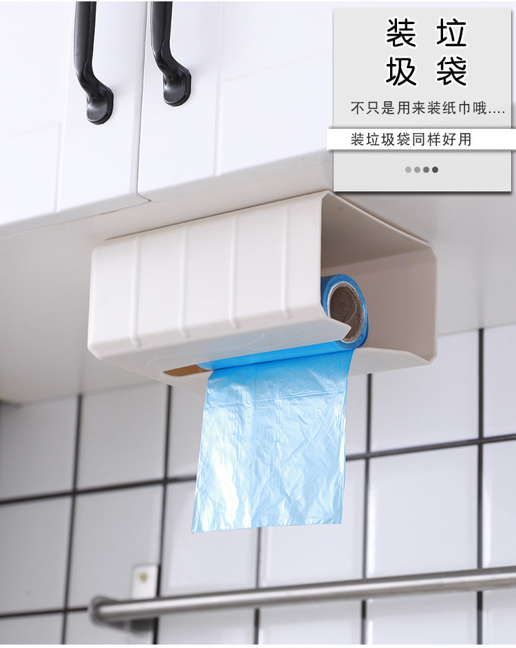 2020 Tissue Box Self Adhesive Tissue Box Napkin Holder Wall Mounted Garbage Bag Dispenser Rack Storage