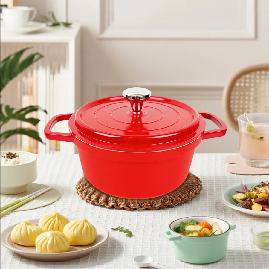 Red Stock Pot Enameled Cast Aluminum Dutch Oven for Bread Baking Soup with Lid Non-stick Braising Earthenware Pots Cookware