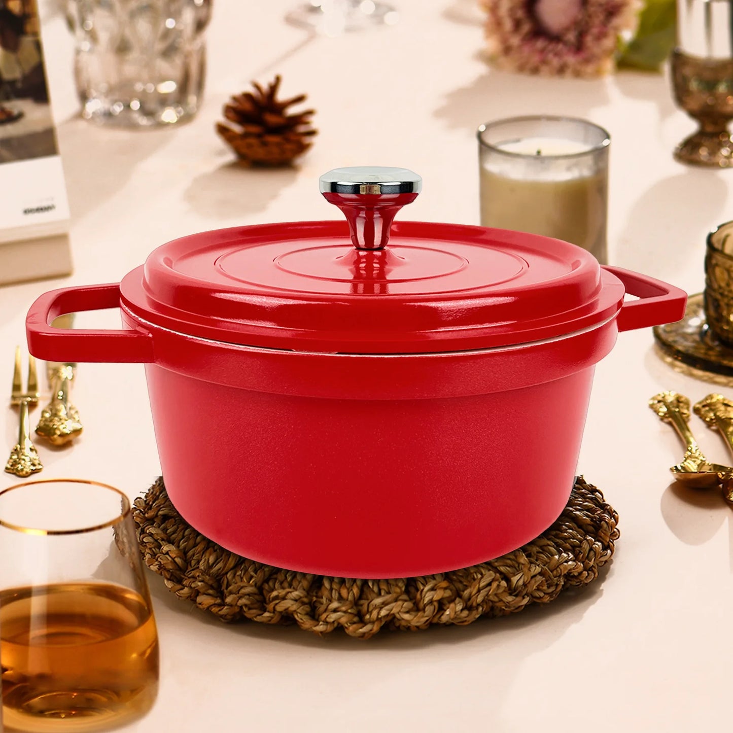 Red Stock Pot Enameled Cast Aluminum Dutch Oven for Bread Baking Soup with Lid Non-stick Braising Earthenware Pots Cookware
