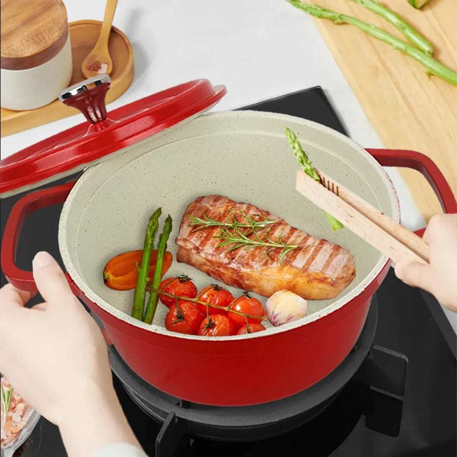 Red Stock Pot Enameled Cast Aluminum Dutch Oven for Bread Baking Soup with Lid Non-stick Braising Earthenware Pots Cookware