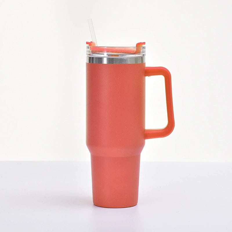Amazon Hot Cup 40Oz Handle Vacuum Cup 304 Stainless Steel Large Capacity Cold-Keeping Straw Large Ice Cup