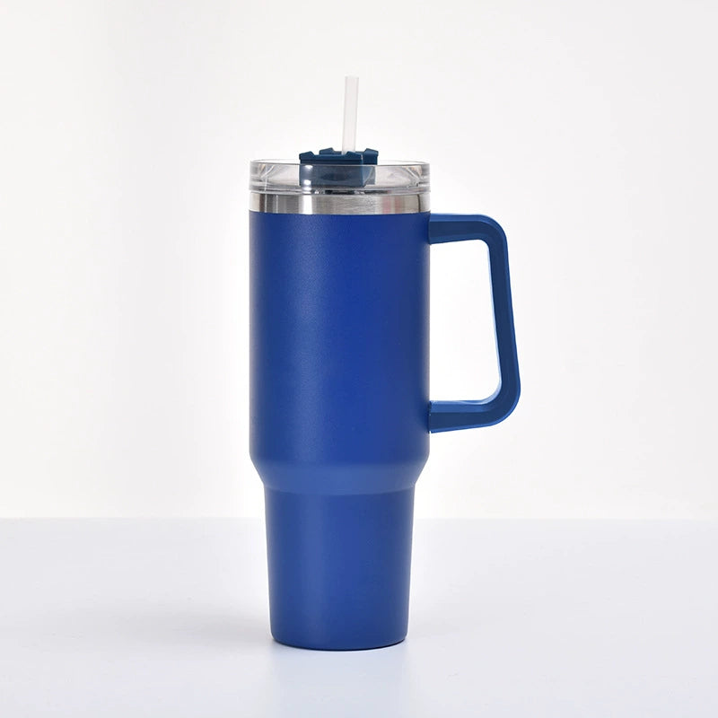 Amazon Hot Cup 40Oz Handle Vacuum Cup 304 Stainless Steel Large Capacity Cold-Keeping Straw Large Ice Cup
