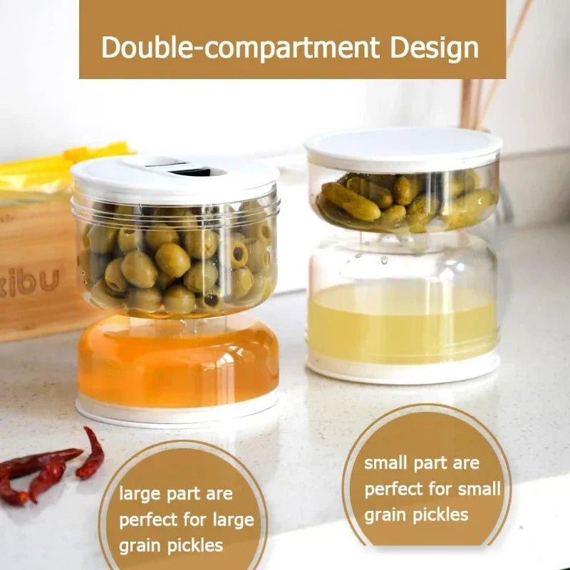 Sealed Jar for Pickle Home Kitchen Wet Dry Separation Pickles Box with Flip Storage Strainer Hourglass Design Olives Container