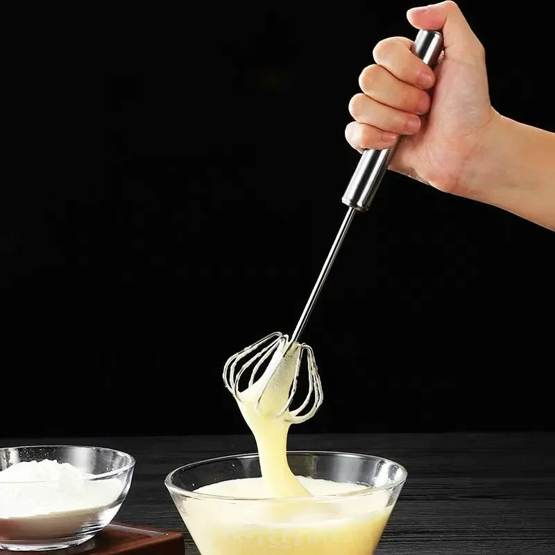 Semi-Automatic Egg Beater 304 Stainless Steel Egg Whisk Manual Hand Mixer Self Turning Egg Stirrer Kitchen Tools