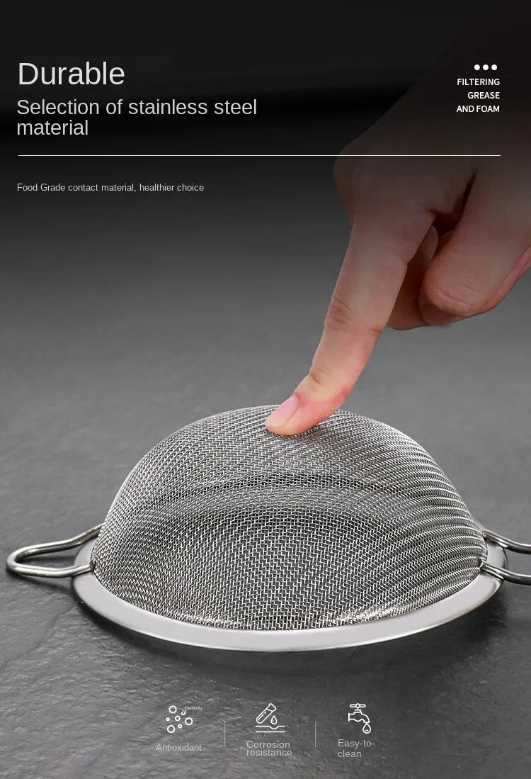 Set of 3 Fine Mesh Strainer Stainless Steel Fine Skimmer Food Strainer with Long Handle Kitchen Tool