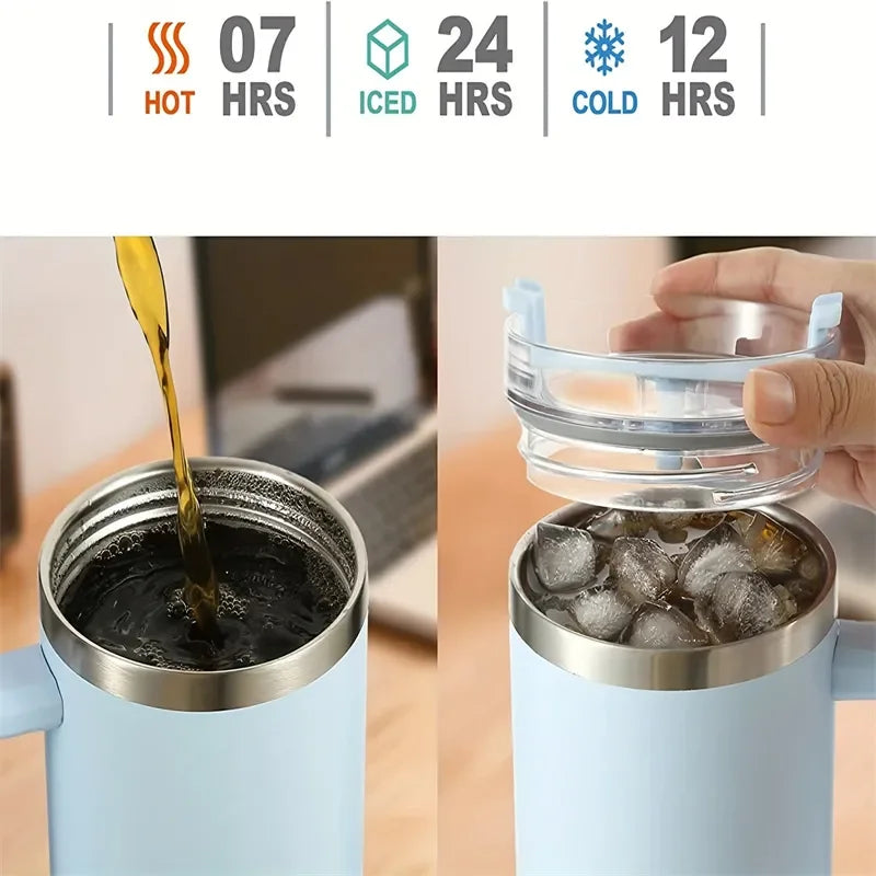 Stainless Steel Insulated Water Bottle / Thermal Coffee Travel Cup, Flask with Straw