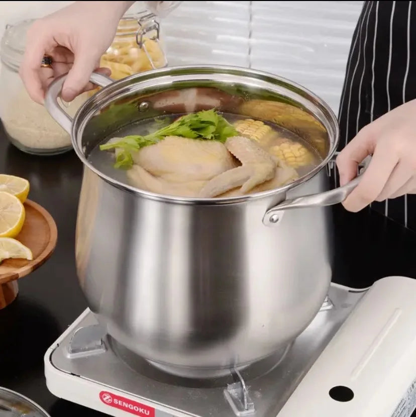 24cm Stainless Steel Soup Pot Large Capacity Home Cooking Pot Stew Chicken Induction Cooker Gas Stove Universal Kitchen Cookware