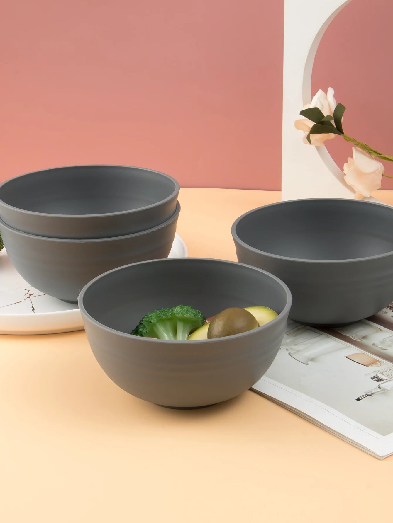 4/6/8pcs Grey serving bowl Reusable plastic cutlery for dessert snacks Portable Portable camping picnic serving bowls
