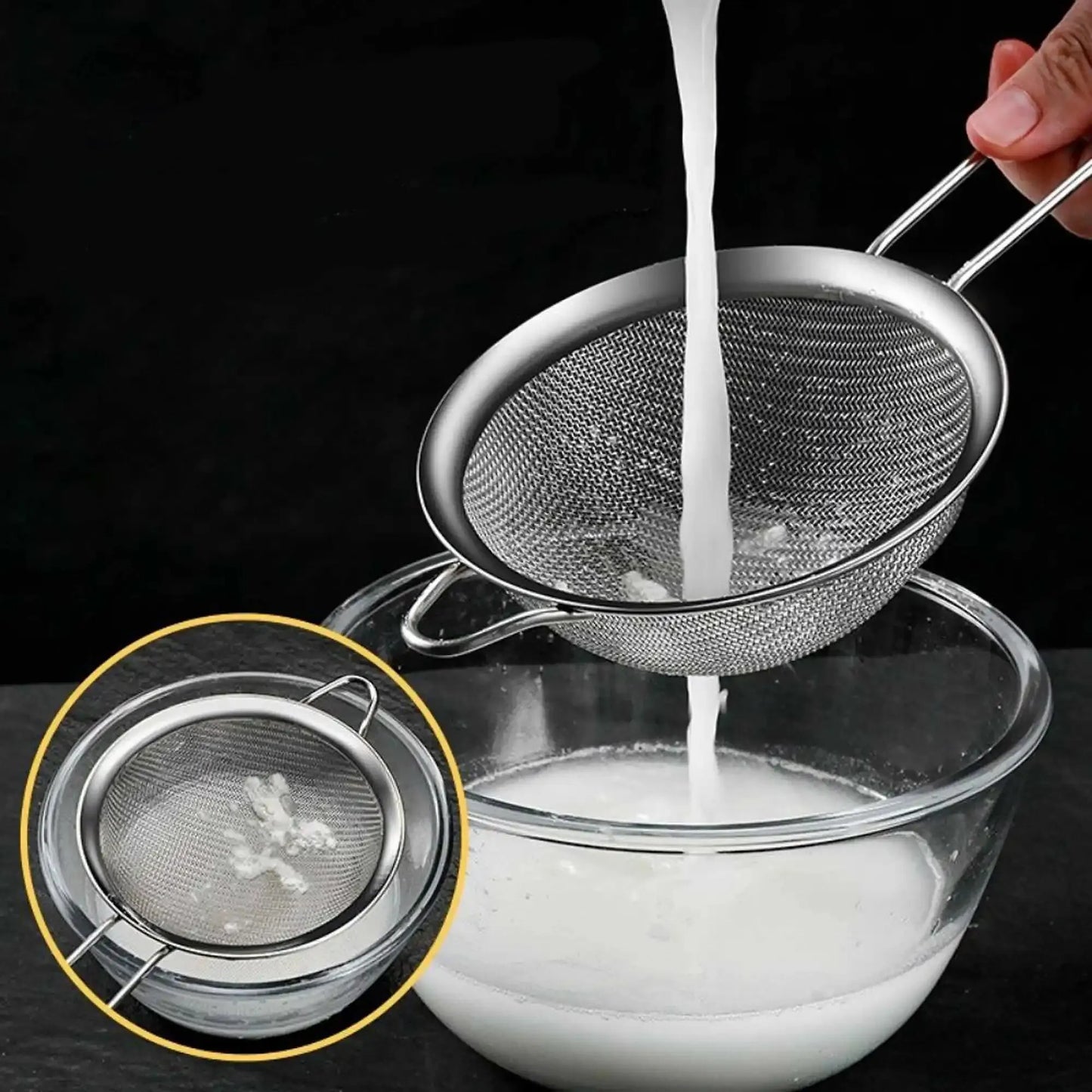 Set of 3 Fine Mesh Strainer Stainless Steel Fine Skimmer Food Strainer with Long Handle Kitchen Tool