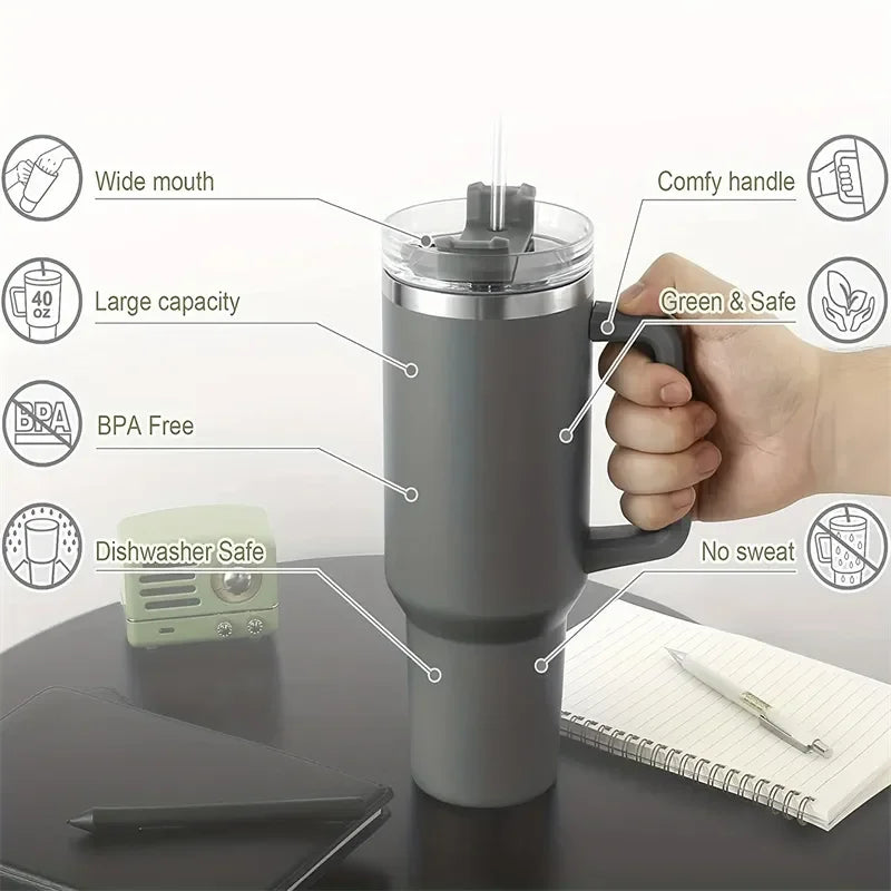 Stainless Steel Insulated Water Bottle / Thermal Coffee Travel Cup, Flask with Straw