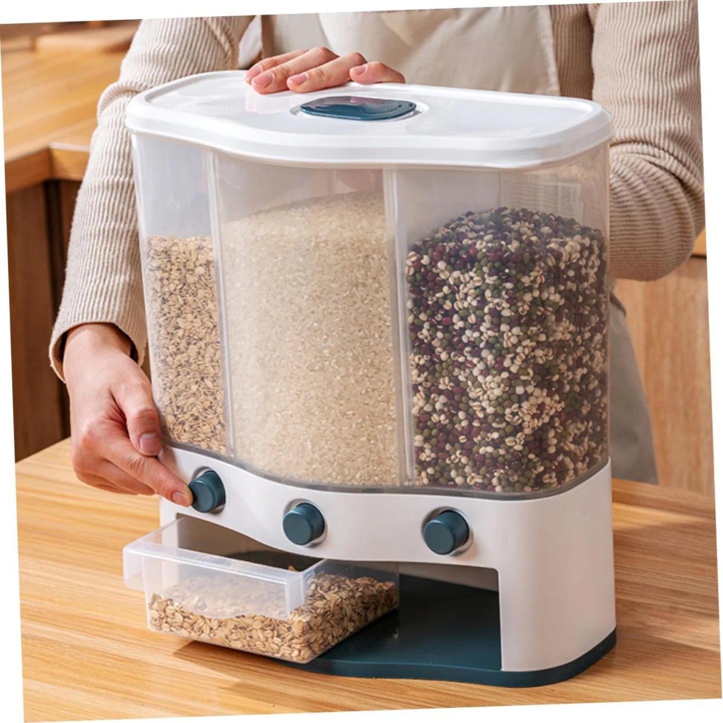 1pc Wall Hanging Sealed Rice Container for Kitchen - Multifunctional Dry Food Dispenser with Sealing Lid: clear viewing window for level check, airtight seal for freshness, ergonomic handle, easy wall-mount system, modular design for various grains.