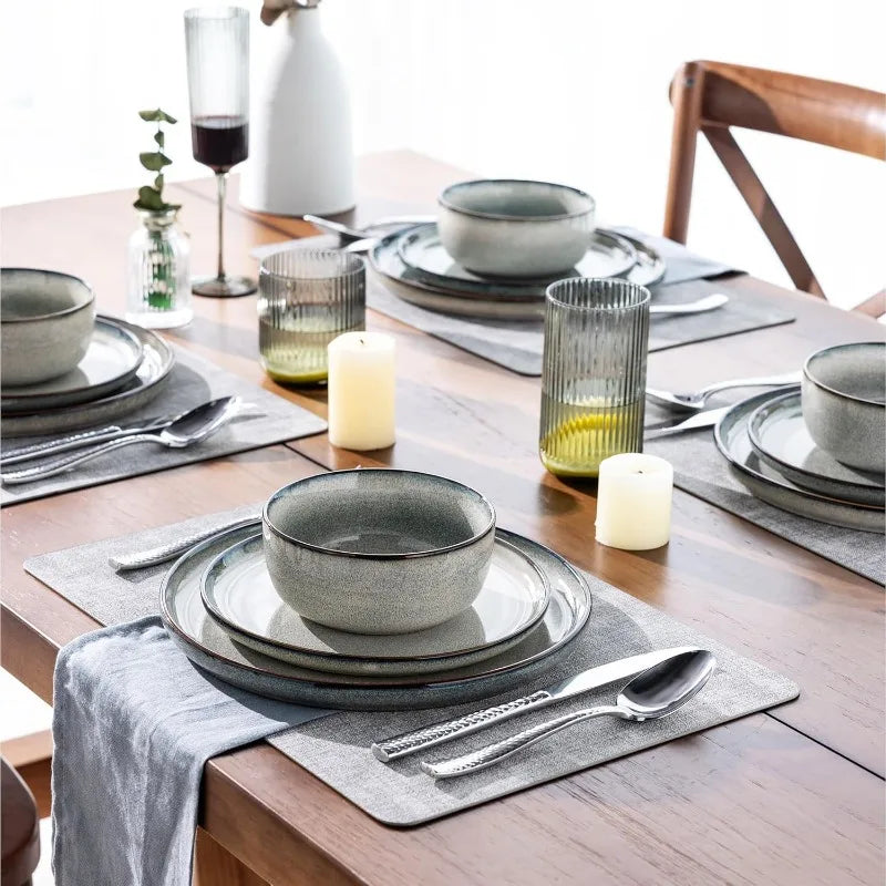 Ceramic Dinnerware Sets for 4, 12 Pieces Stoneware Plates and Bowls Sets, Reactive Glaze Dishes -Scratch Resistant,