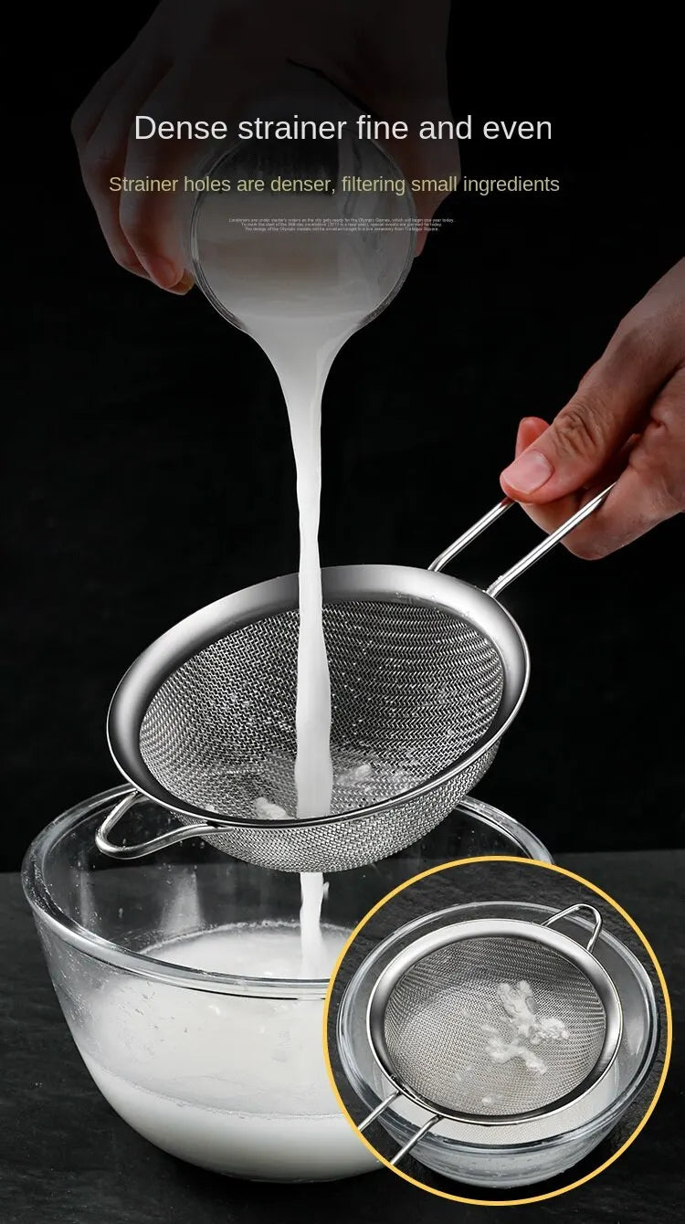 Set of 3 Fine Mesh Strainer Stainless Steel Fine Skimmer Food Strainer with Long Handle Kitchen Tool