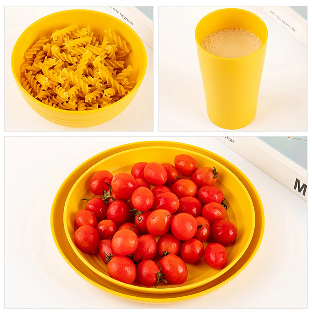 4/16Pcs Black Plastic Cutlery Set Reusable Plates Bowl Cups 4 Sets for Kitchen Outdoor Camping Party Dinnerware Dishes Set