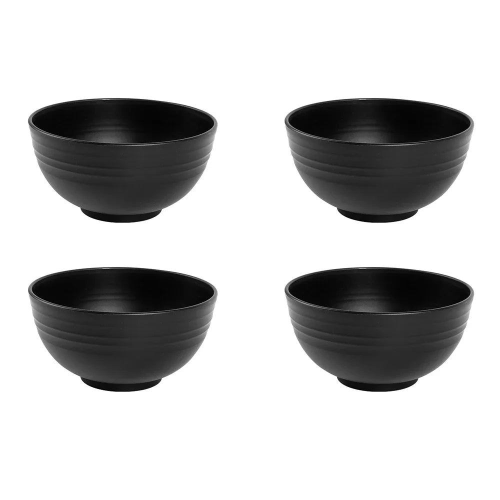 4/16Pcs Black Plastic Cutlery Set Reusable Plates Bowl Cups 4 Sets for Kitchen Outdoor Camping Party Dinnerware Dishes Set