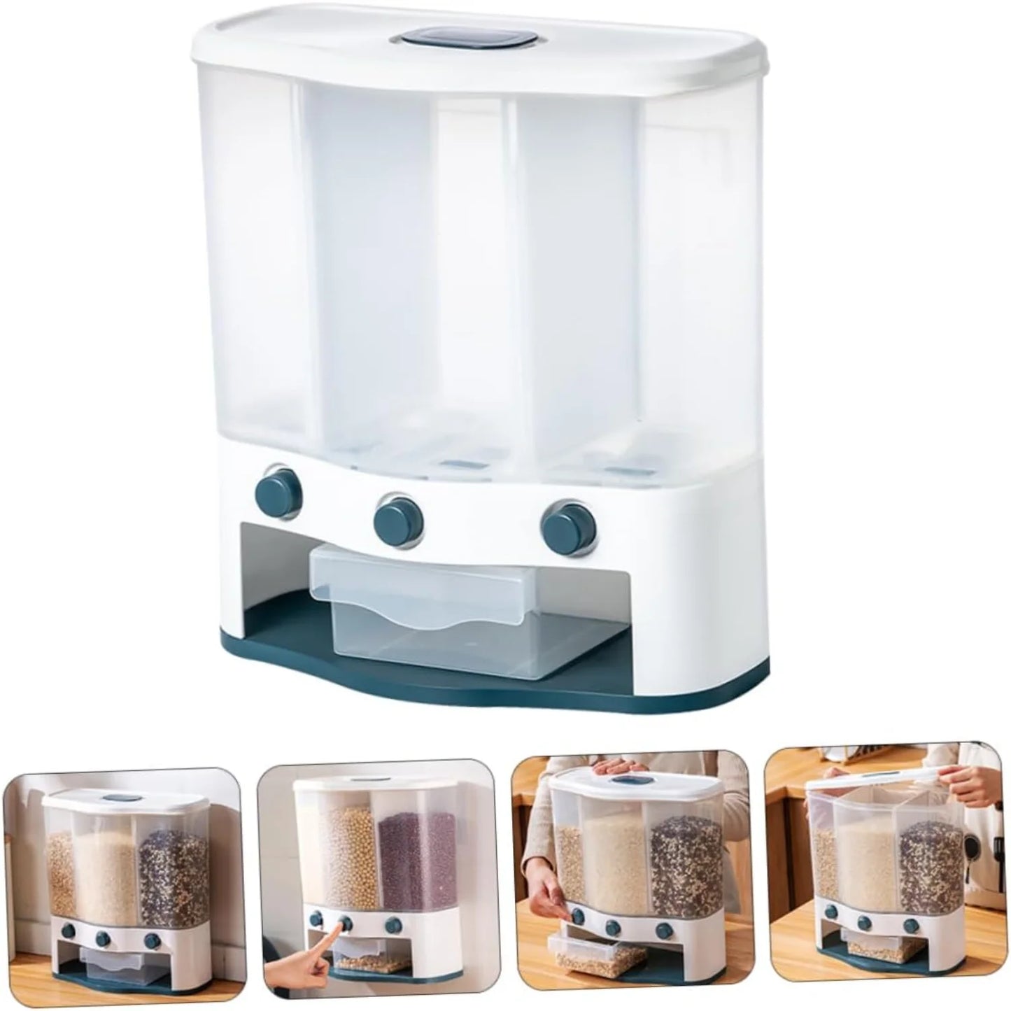 1pc Wall Hanging Sealed Rice Container for Kitchen - Multifunctional Dry Food Dispenser with Sealing Lid: clear viewing window for level check, airtight seal for freshness, ergonomic handle, easy wall-mount system, modular design for various grains.