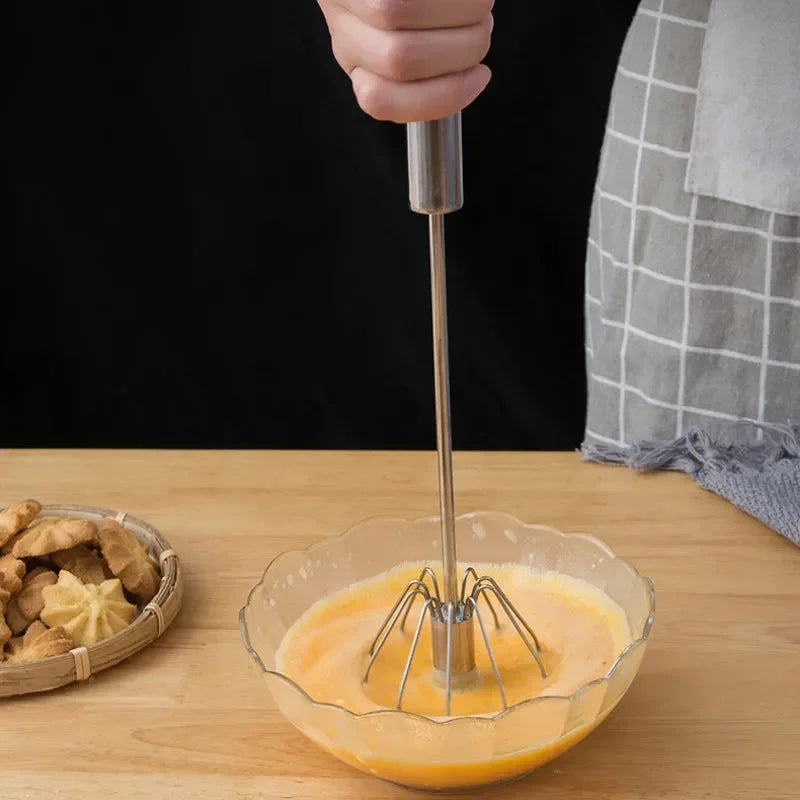 Semi-Automatic Egg Beater 304 Stainless Steel Egg Whisk Manual Hand Mixer Self Turning Egg Stirrer Kitchen Tools