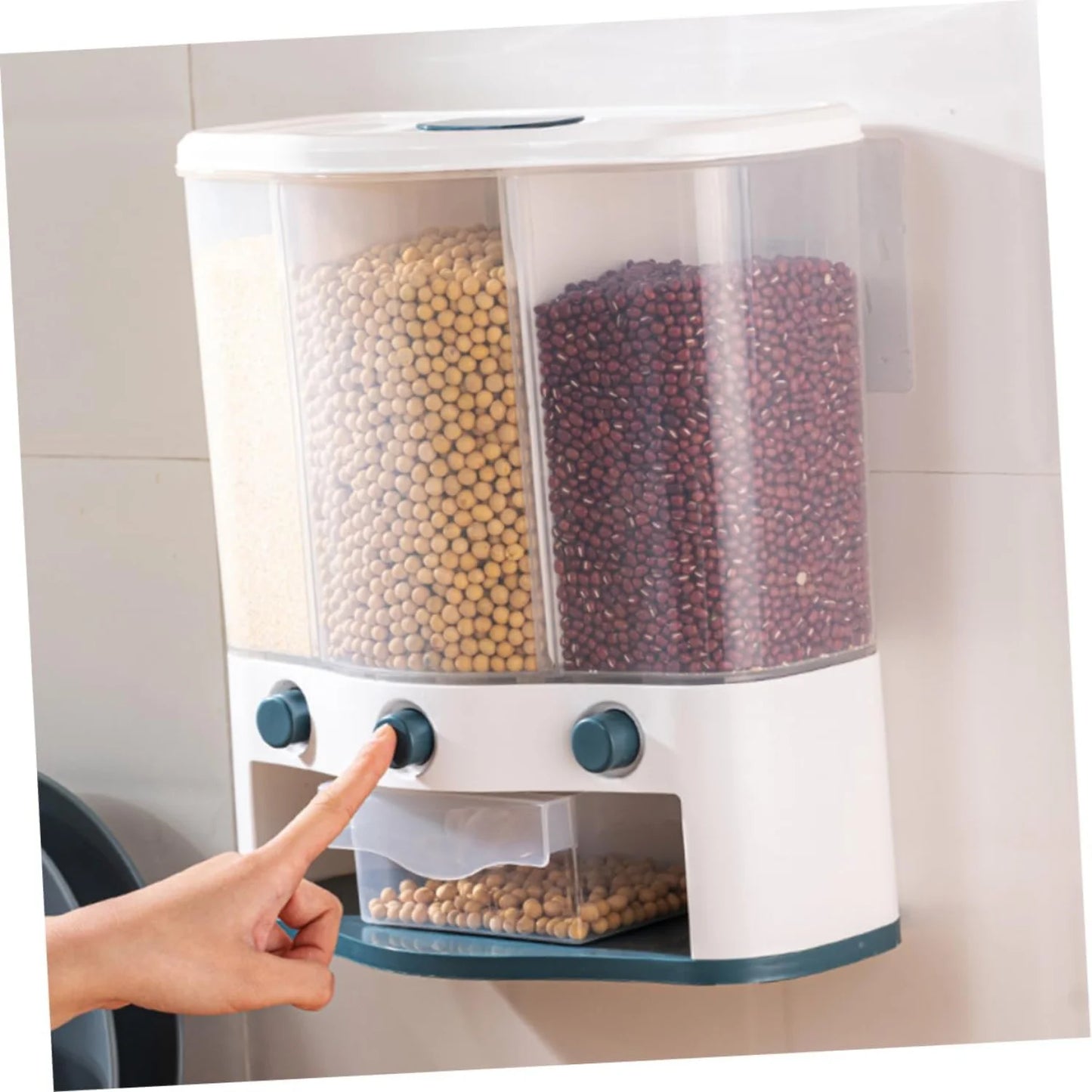 1pc Wall Hanging Sealed Rice Container for Kitchen - Multifunctional Dry Food Dispenser with Sealing Lid: clear viewing window for level check, airtight seal for freshness, ergonomic handle, easy wall-mount system, modular design for various grains.