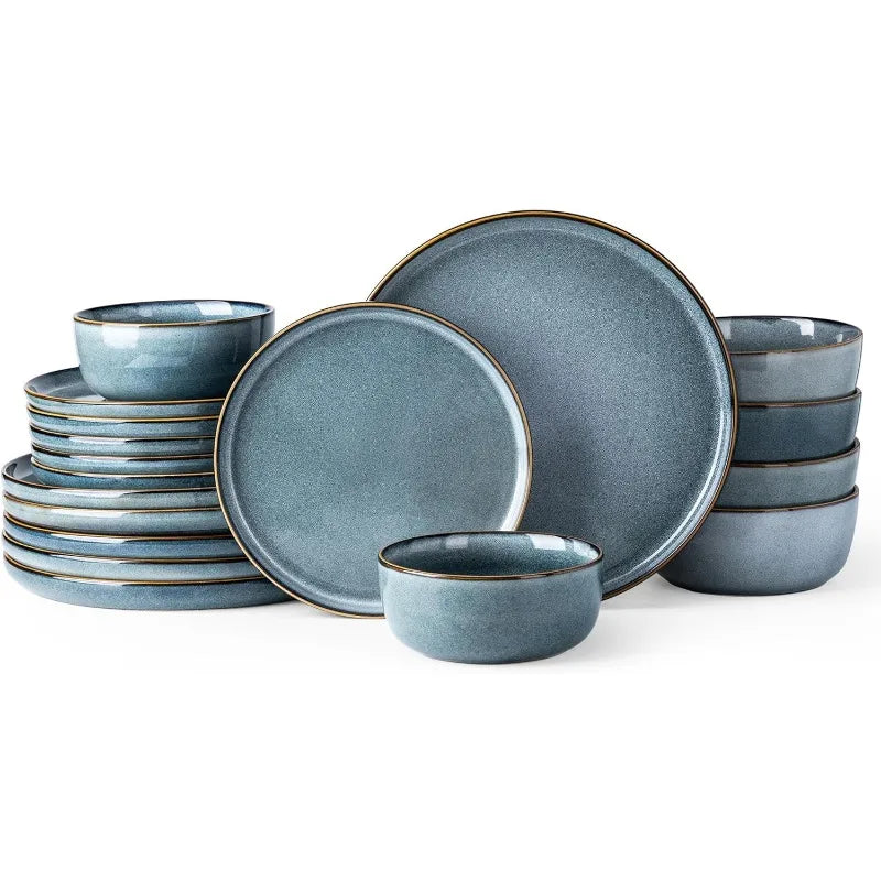 Ceramic Dinnerware Sets for 4, 12 Pieces Stoneware Plates and Bowls Sets, Reactive Glaze Dishes -Scratch Resistant,
