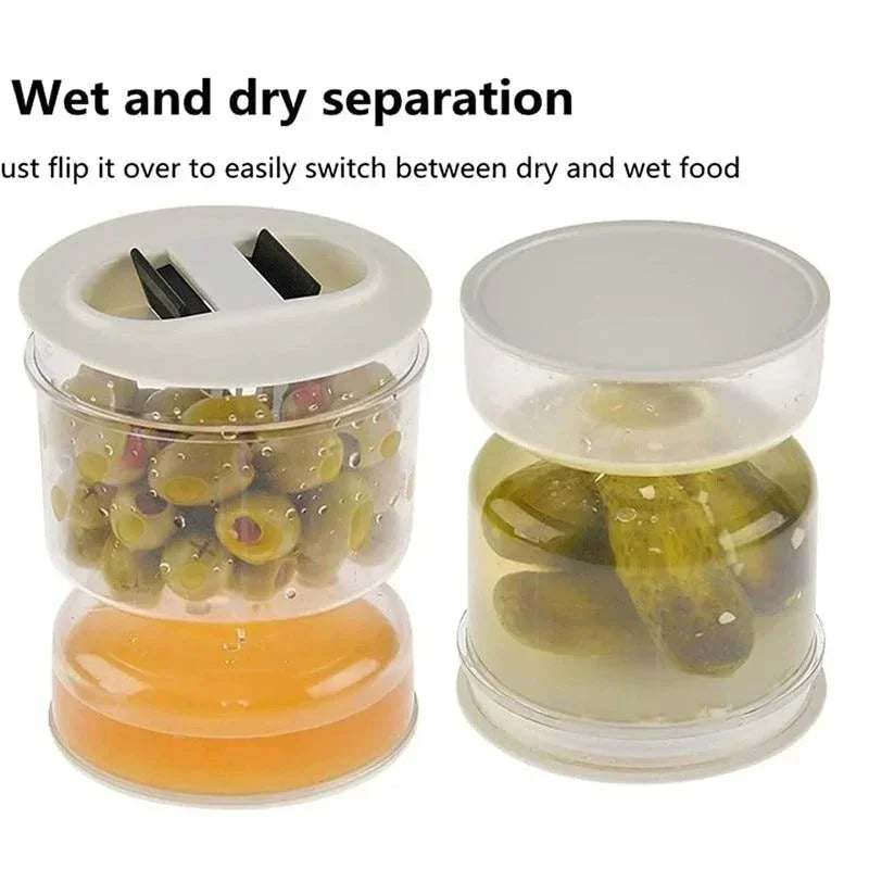 Sealed Jar for Pickle Home Kitchen Wet Dry Separation Pickles Box with Flip Storage Strainer Hourglass Design Olives Container