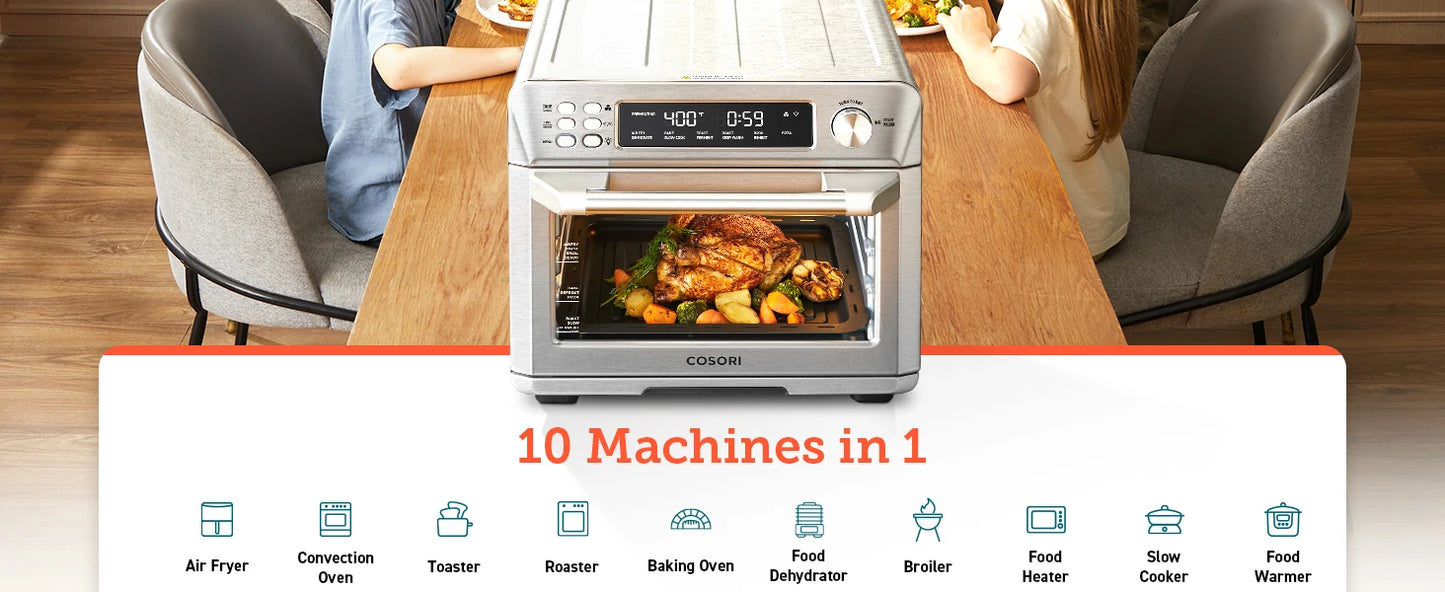 COSORI Toaster Oven Air Fryer Combo, 12-in-1, 26QT Convection Oven Countertop, Stainless Steel with Toast Bake and Broil