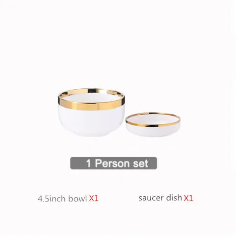 Nordic Style Gold Inlay Bright White Porcelain Dinner Sets Ceramic Bowl Dish Plates Set Porcelain Dinnerware For Household Hotel