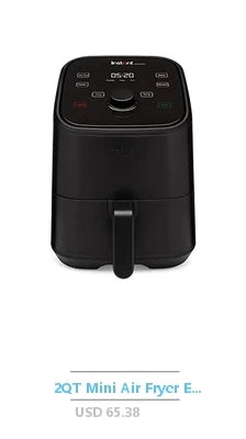 Compact 2.2QT Air Fryer 12 Menu Options Timer & Temp Control 180-400°F Dishwasher-Safe Rapid Air Circulation Tech Space Saving