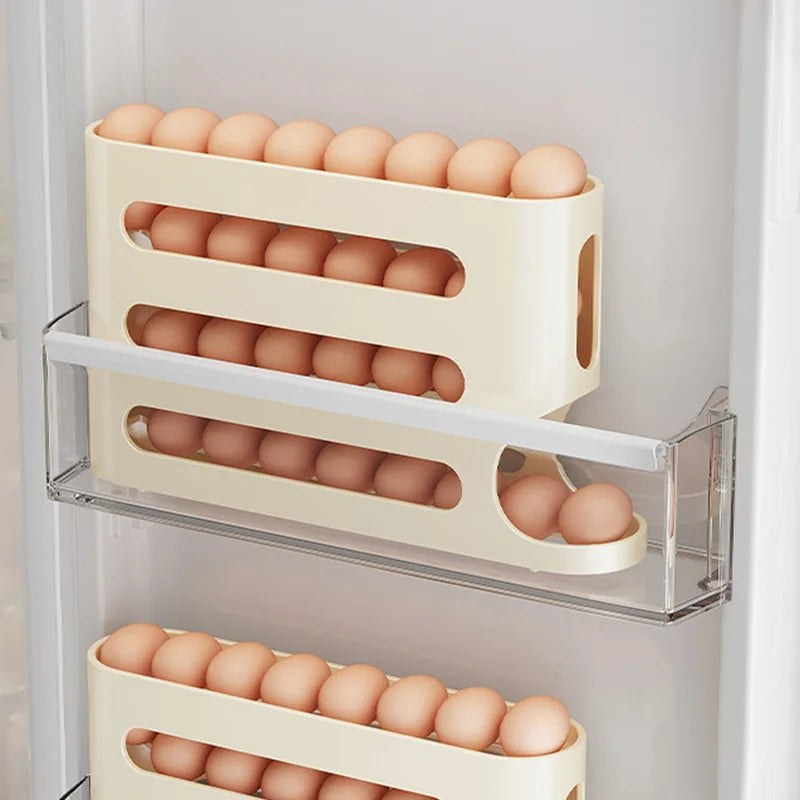 4 Layers Automatic Rolling Holder Rack Fridge Eggs Storage Box Container Kitchen Refrigerator Egg Dispenser Fridge Egg Organizer