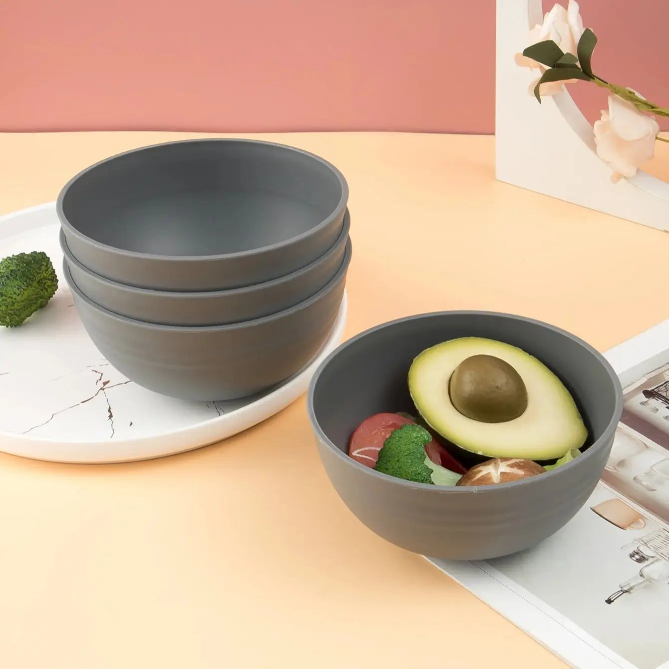 4/6/8pcs Grey serving bowl Reusable plastic cutlery for dessert snacks Portable Portable camping picnic serving bowls