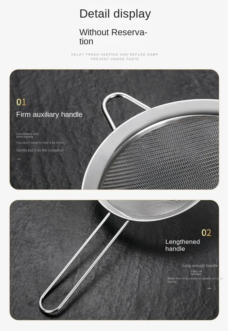Set of 3 Fine Mesh Strainer Stainless Steel Fine Skimmer Food Strainer with Long Handle Kitchen Tool