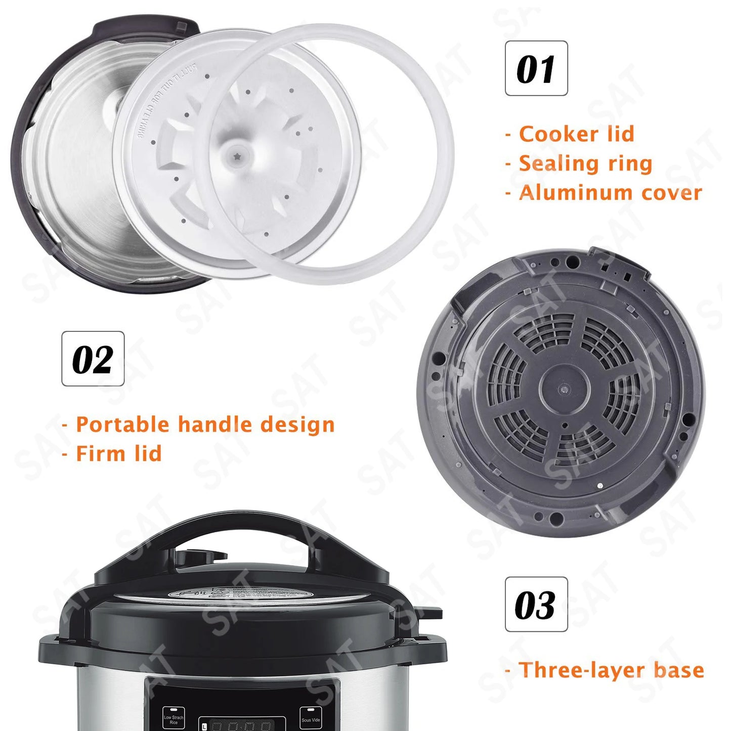 For Crock Pot Electric Pressure Cooker Stainless Steel Pot Electric 9 in 1 Electric Slow Cooker