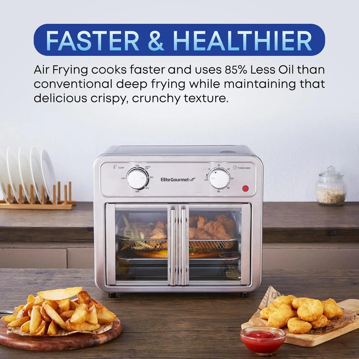 EAF1222SS Air Fryer Oven Double French Doors, Bake, Grill, Roast, Broil, Rotisserie, Toast, Warm, Air Fry, Dehydrate, 1500 Watts