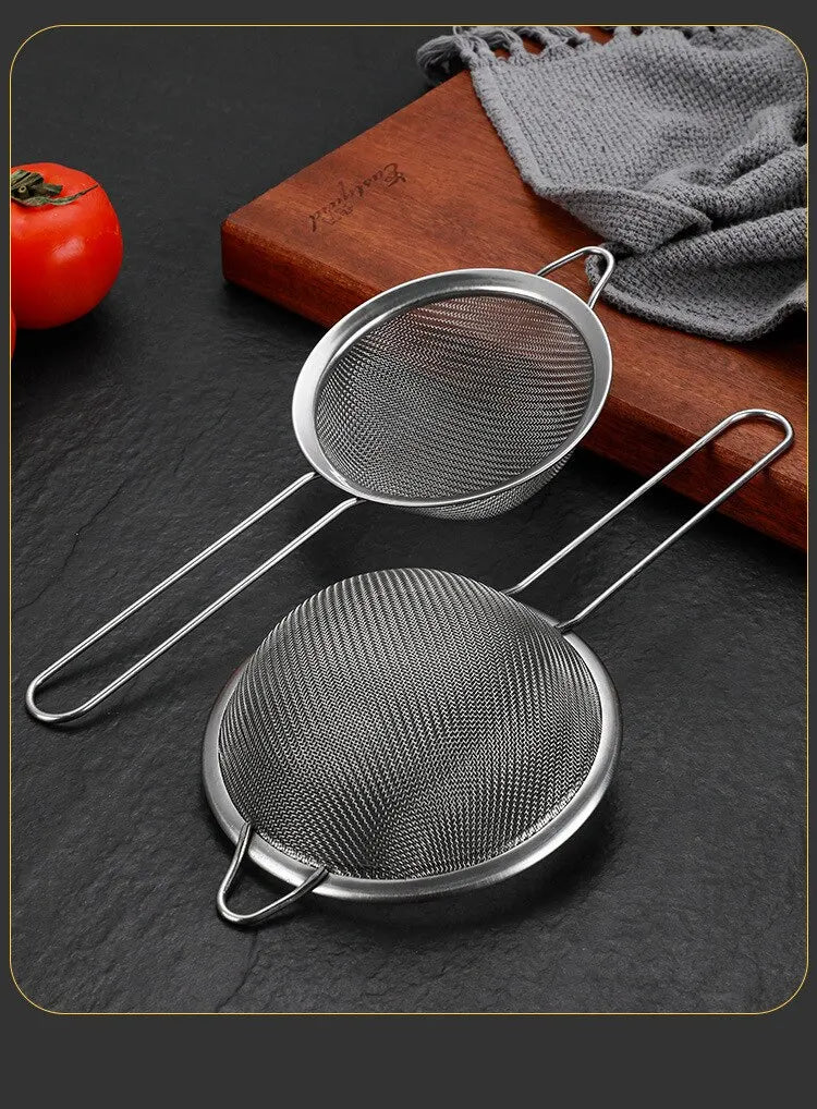 Set of 3 Fine Mesh Strainer Stainless Steel Fine Skimmer Food Strainer with Long Handle Kitchen Tool