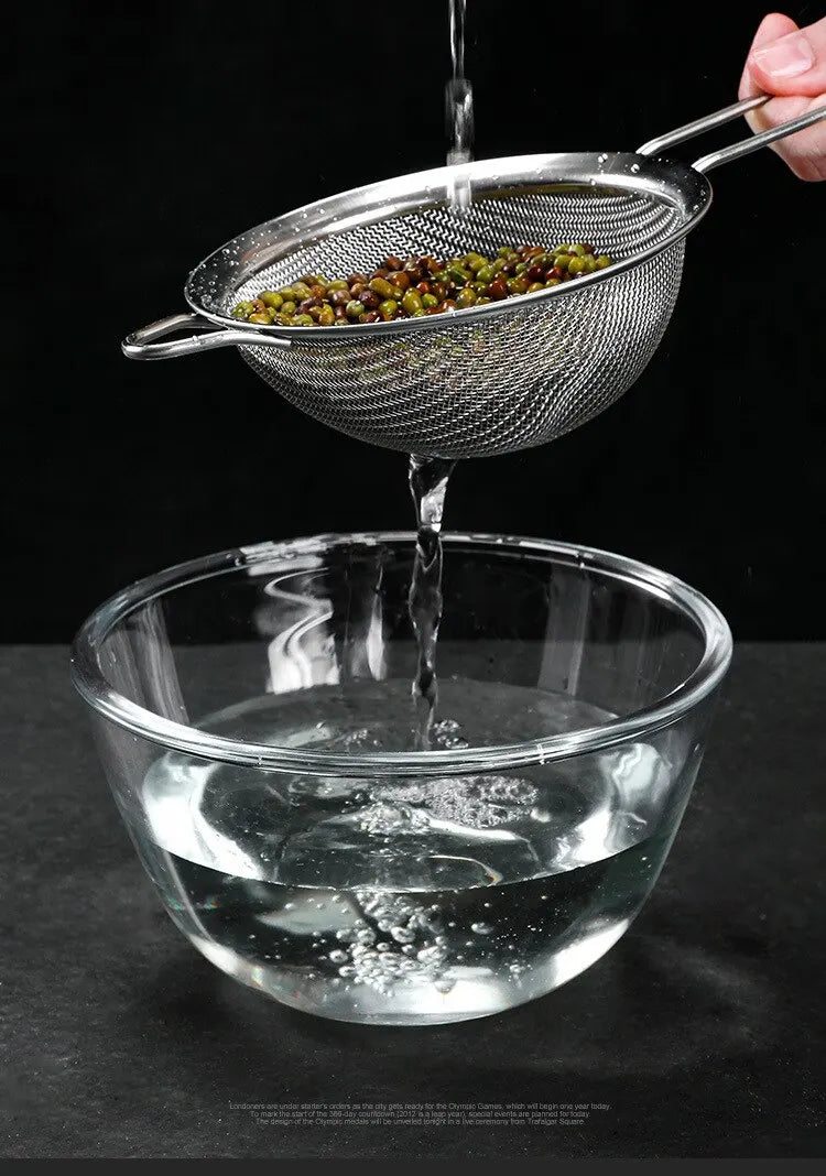 Set of 3 Fine Mesh Strainer Stainless Steel Fine Skimmer Food Strainer with Long Handle Kitchen Tool