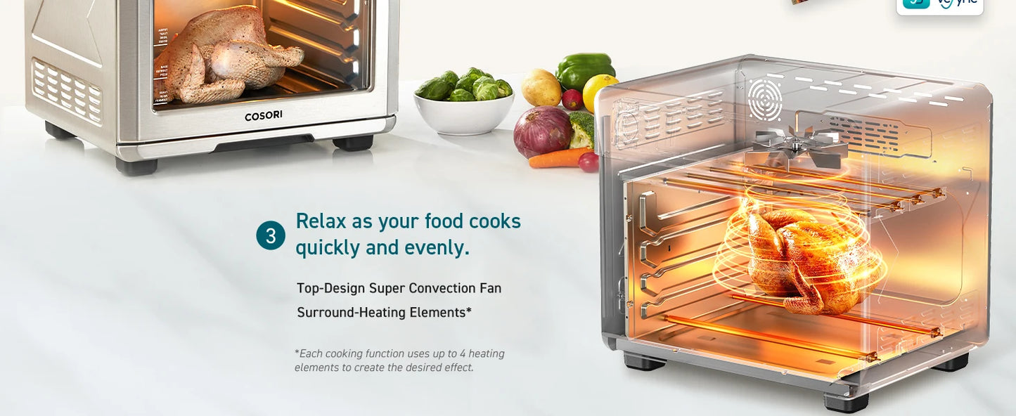 COSORI Toaster Oven Air Fryer Combo, 12-in-1, 26QT Convection Oven Countertop, Stainless Steel with Toast Bake and Broil