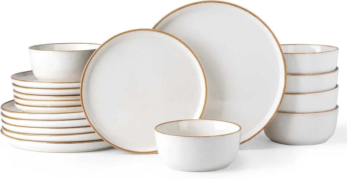 Ceramic Dinnerware Sets for 4, 12 Pieces Stoneware Plates and Bowls Sets, Reactive Glaze Dishes -Scratch Resistant,
