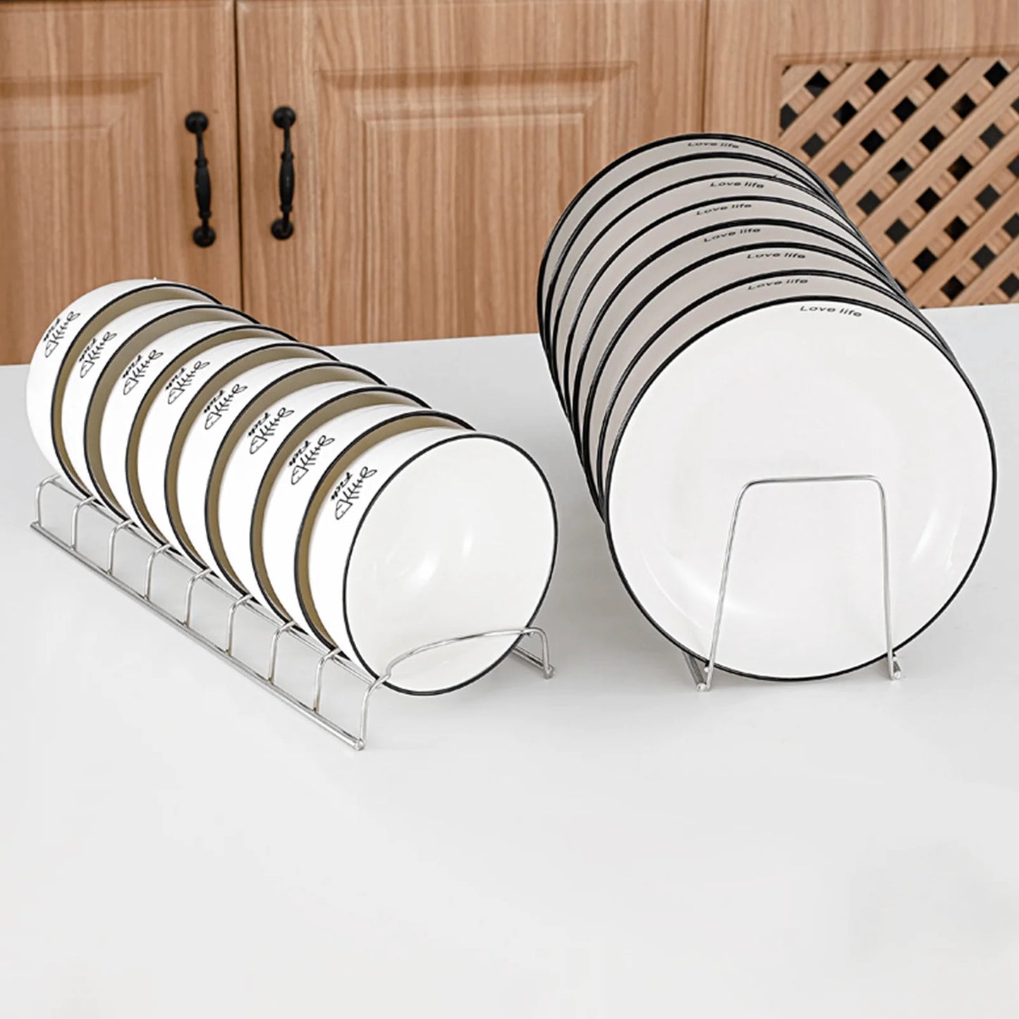 Dish Storage Rack Kitchen Utensils Drainer Rack Bakeware Rest Lid Organizer for Cabinet Home Pantry Dining Room Restaurant