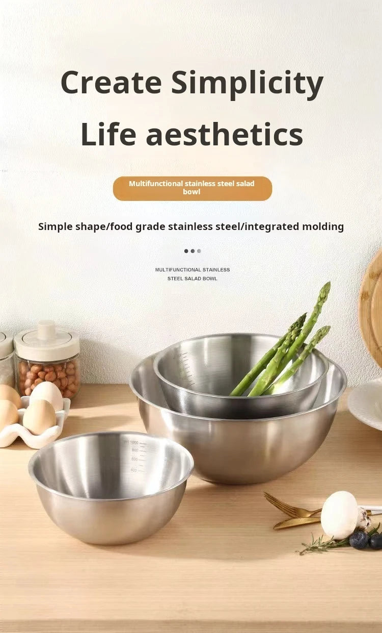 17-25cm Stainless Steel Gold And Silver Salad Bowl Rice Noodles Lamian Noodles Bowl Kitchen Tableware Food Container