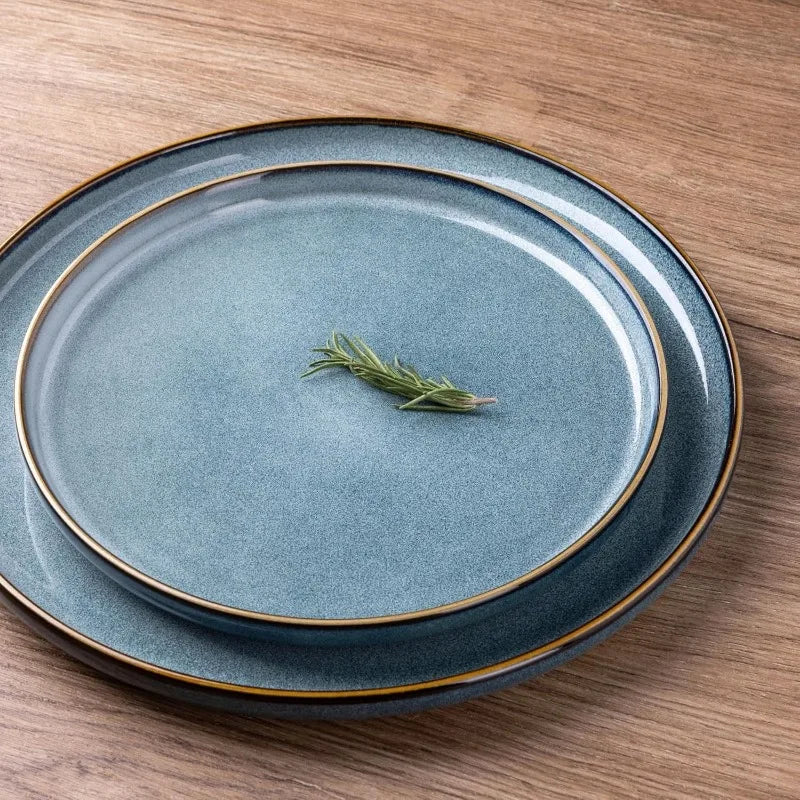 Ceramic Dinnerware Sets for 4, 12 Pieces Stoneware Plates and Bowls Sets, Reactive Glaze Dishes -Scratch Resistant,