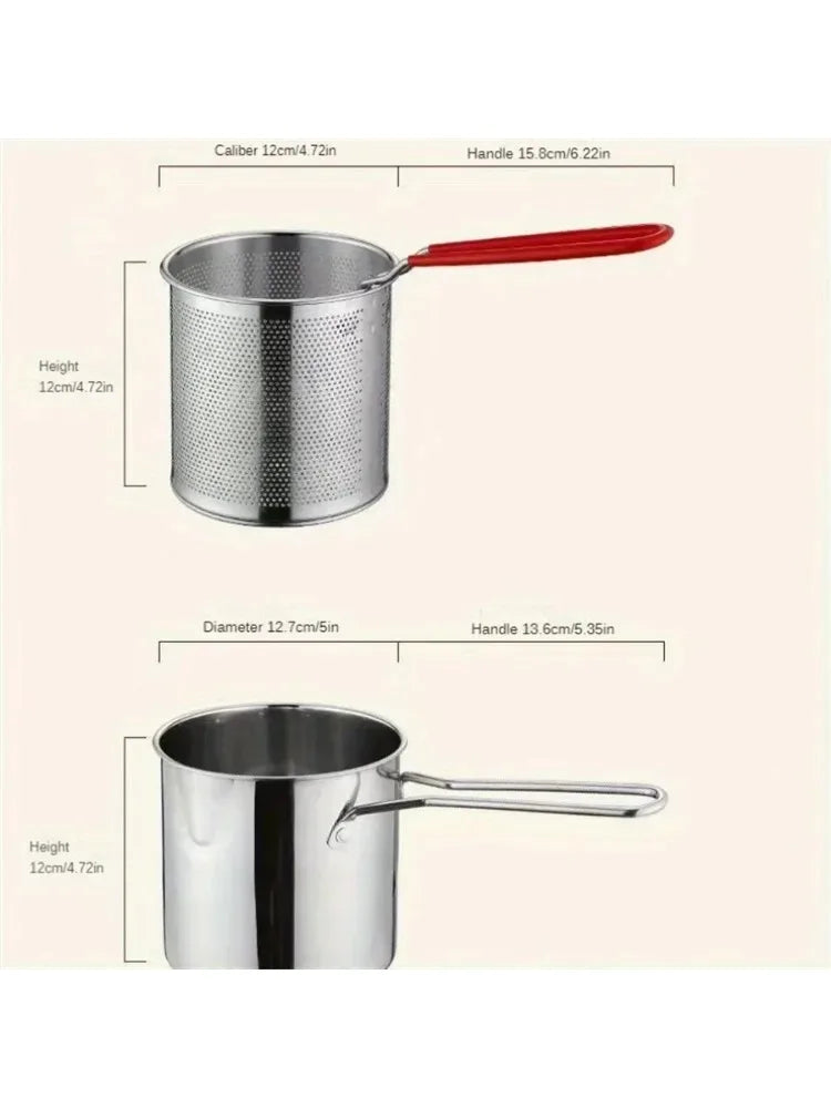 stainless steel fryer with French fries and chicken wings, household small oil pot with filter screen, Tianfu Luo pot