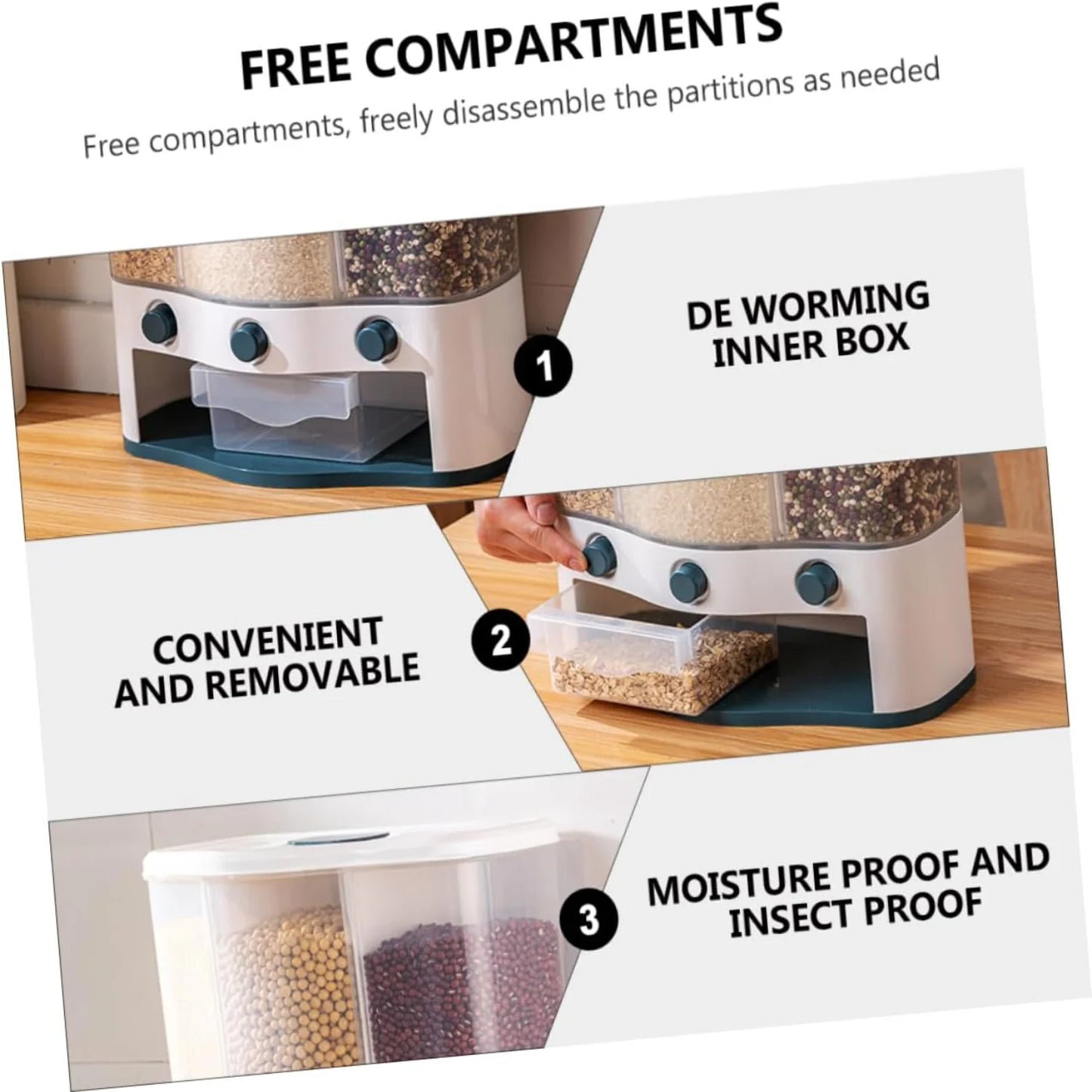 1pc Wall Hanging Sealed Rice Container for Kitchen - Multifunctional Dry Food Dispenser with Sealing Lid: clear viewing window for level check, airtight seal for freshness, ergonomic handle, easy wall-mount system, modular design for various grains.