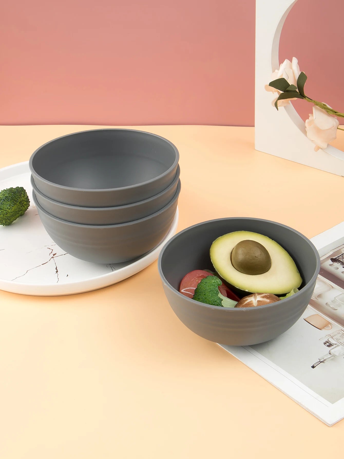 4/6/8pcs Grey serving bowl Reusable plastic cutlery for dessert snacks Portable Portable camping picnic serving bowls