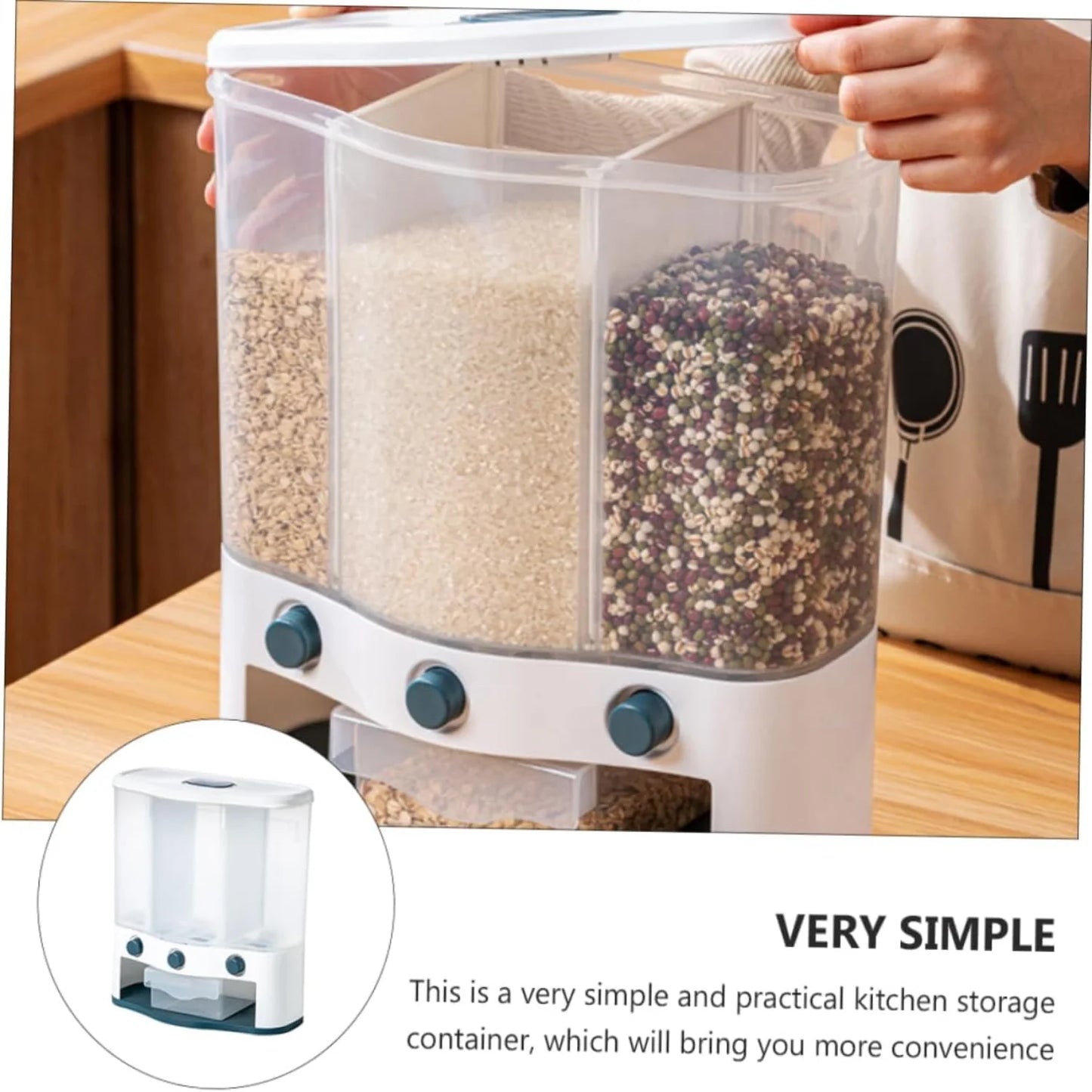 1pc Wall Hanging Sealed Rice Container for Kitchen - Multifunctional Dry Food Dispenser with Sealing Lid: clear viewing window for level check, airtight seal for freshness, ergonomic handle, easy wall-mount system, modular design for various grains.