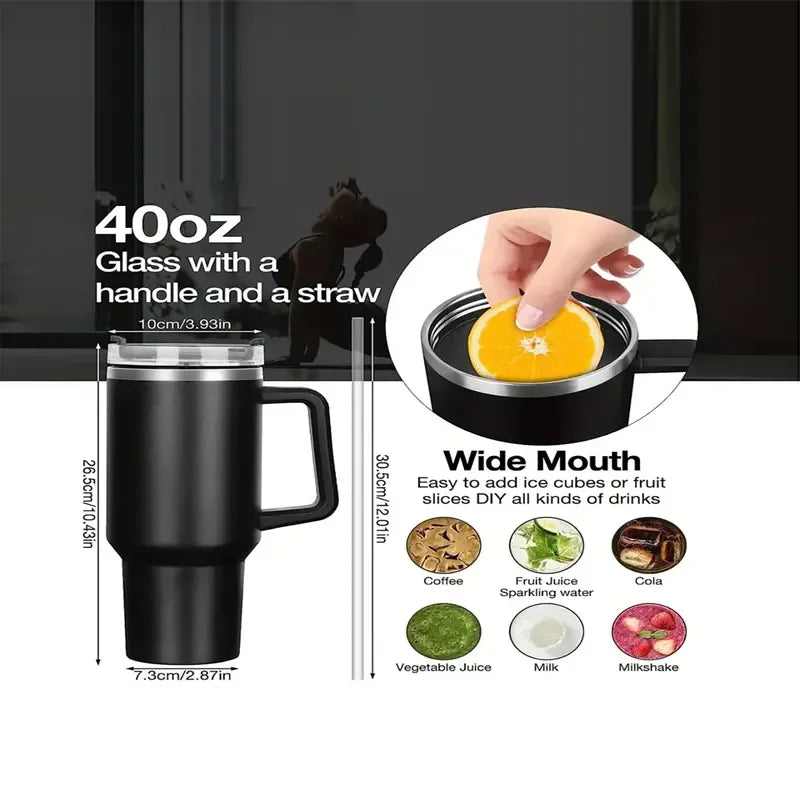 Stainless Steel Insulated Water Bottle / Thermal Coffee Travel Cup, Flask with Straw