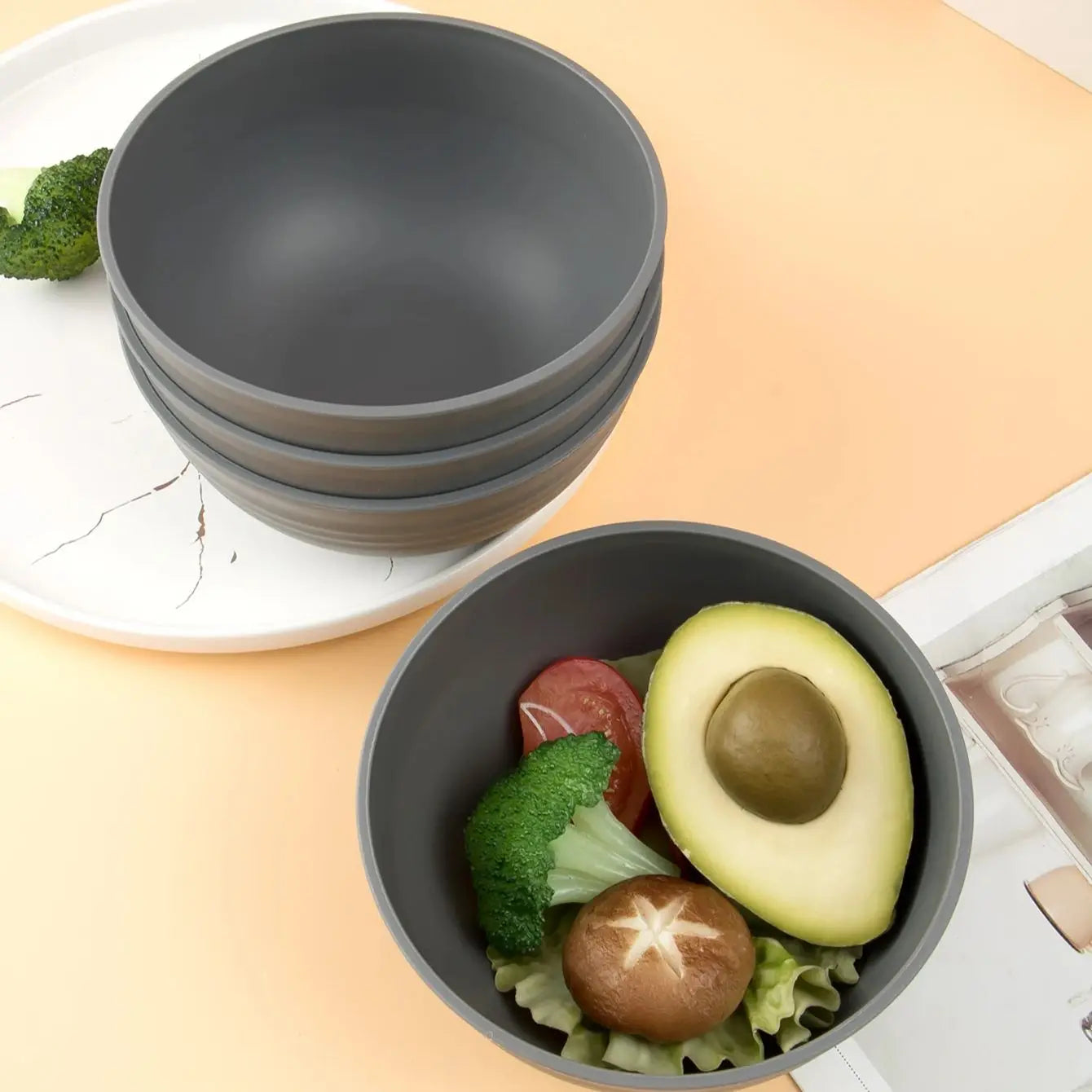 4/6/8pcs Grey serving bowl Reusable plastic cutlery for dessert snacks Portable Portable camping picnic serving bowls