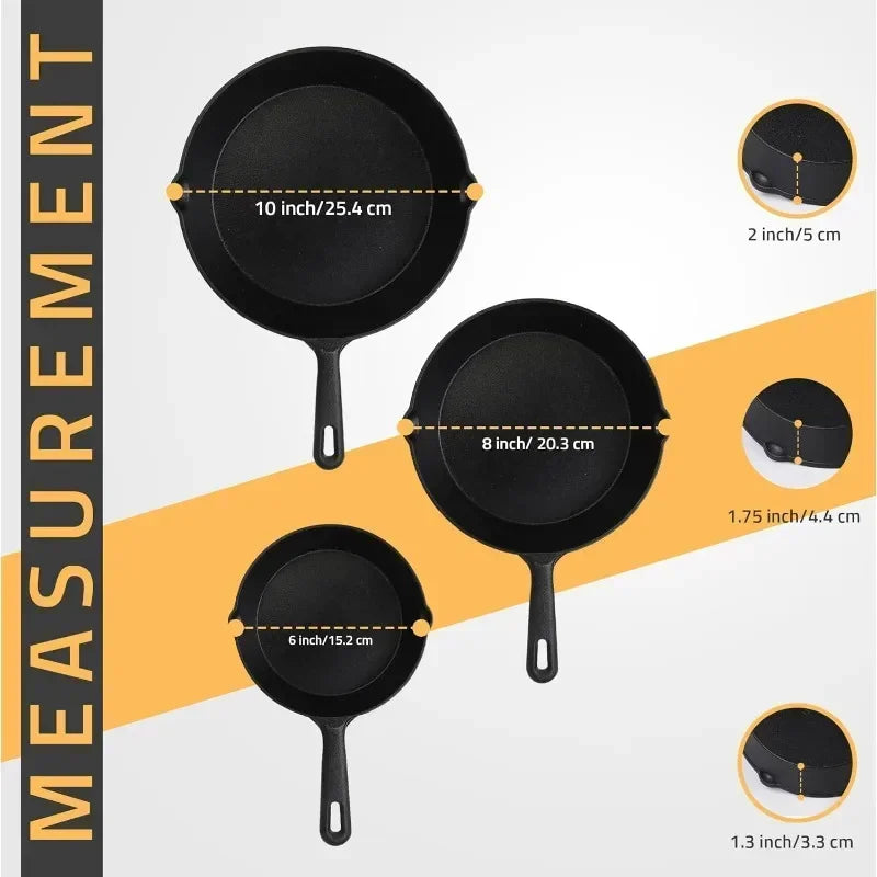 Cast Iron Cookware Cast Iron Fry Pans Pre-Seasoned Pan Cookware Set Use in the Oven, on the Stove and Grill, or Over a Campfire