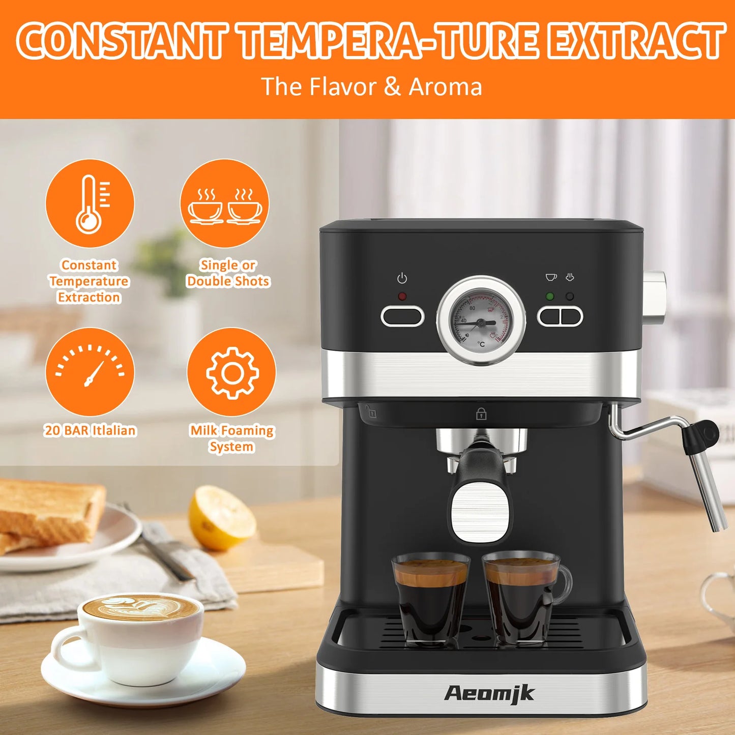 Italian Semi-automatic Coffee Machine Concentrated High Pressure Extraction Milk Foam Coffee Machine