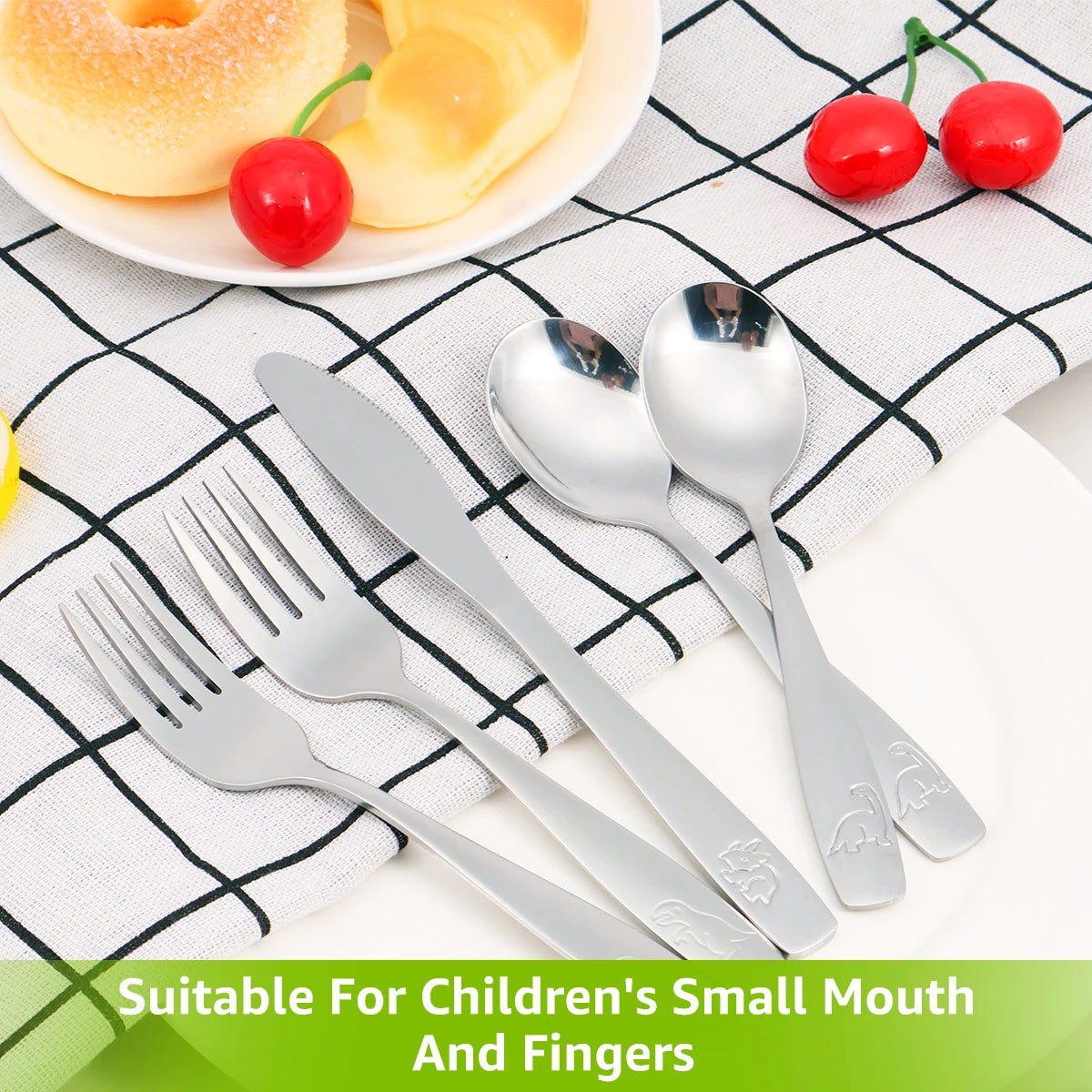 9/15Pcs Kids Silverware Set 410 Stainless Steel Kids Fork Spoon and Cutter Set Funny Dinosaur Flatware Set for Children Toddler
